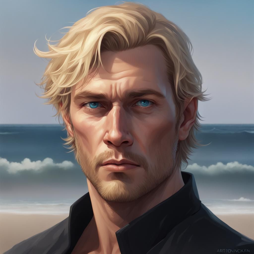 Striking Portrait of a Blonde Man with Blue Eyes