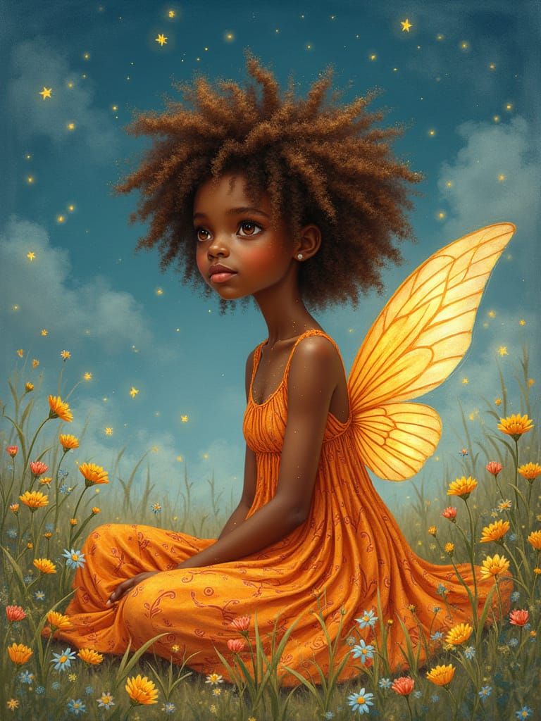 Whimsical African American Fairy in Dreamy Watercolor