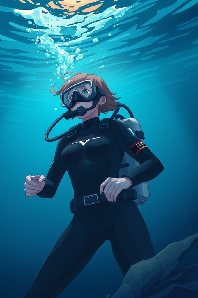 Surreal Scuba Diver Emerges from Underwater in Anime-Inspire...