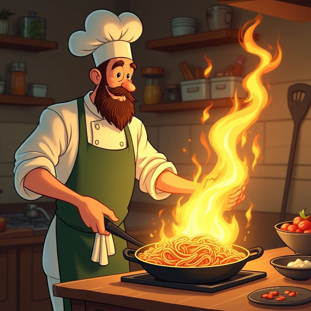 Chef Bob Whips Up Spaghetti Carbonara in a Golden Kitchen