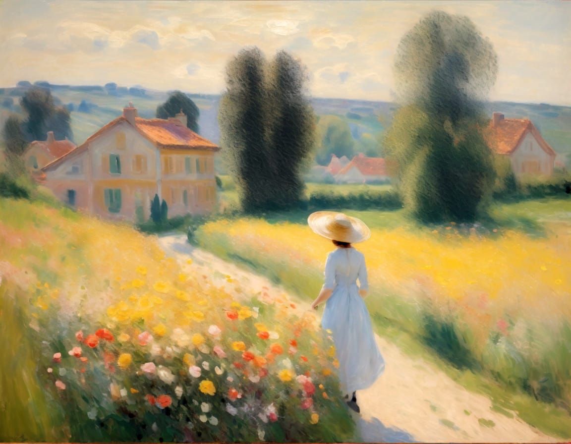 Impressionist Dreamscapes: Serene French Countryside in Warm...