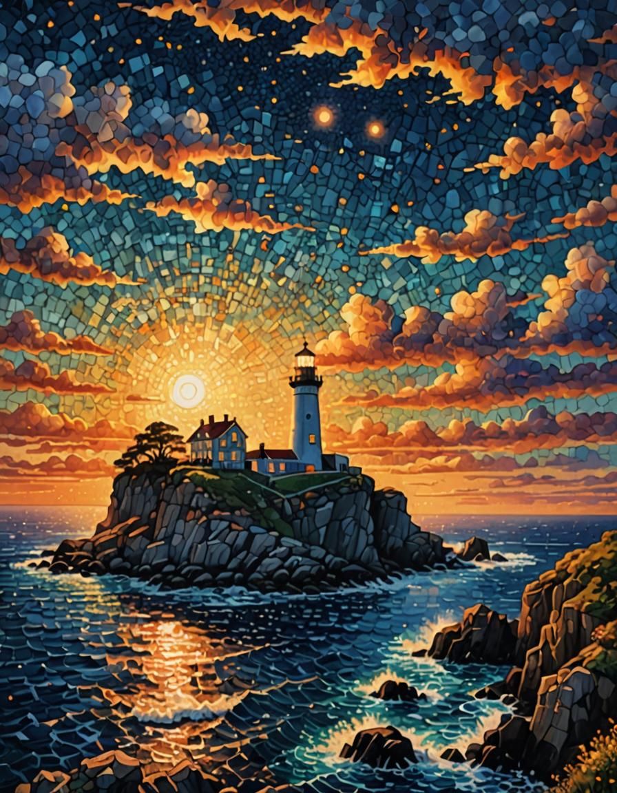 Majestic Lighthouse in Pointillism Style