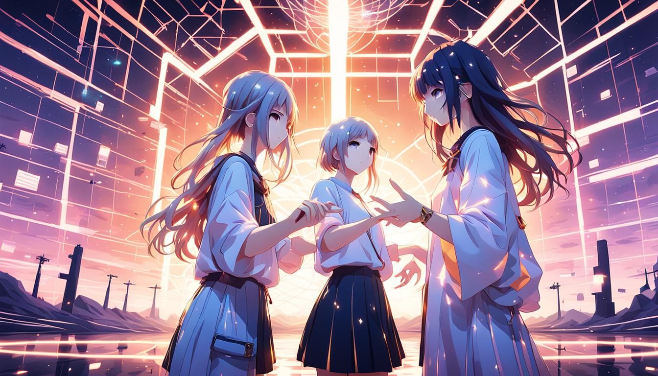 Anime Girls Play Rock-Paper-Scissors in Whimsical Cyberspace...