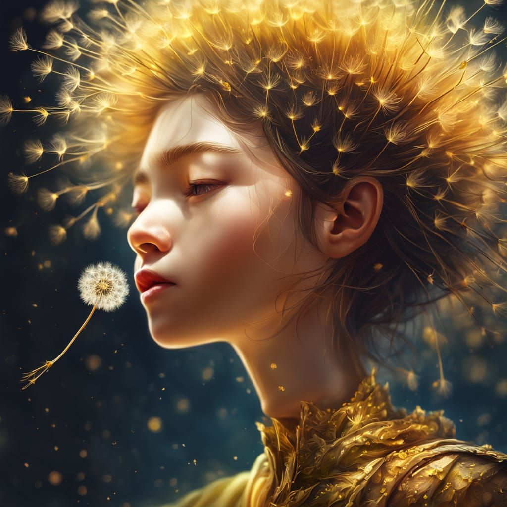 Princess with Dandelion Hair: Hyperrealistic Digital Art