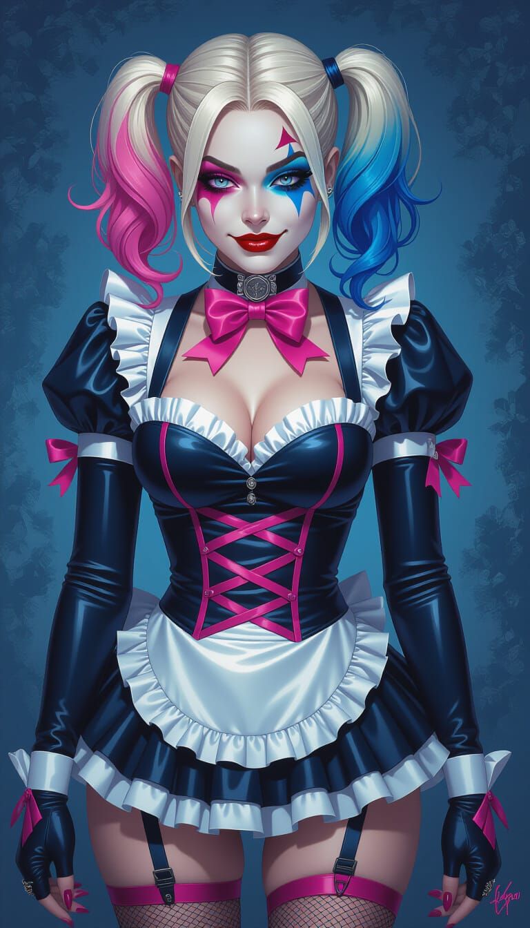Harley Quinn in Maid Outfit, Photorealistic Digital Art