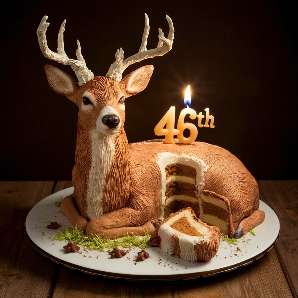 Deer Birthday Cake Sculpture with Slice Removed