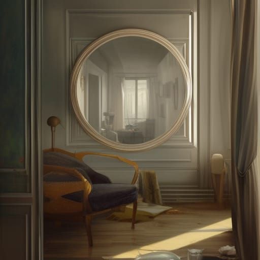 Antique Mirror in Retro Paris Apartment, Oil Painting
