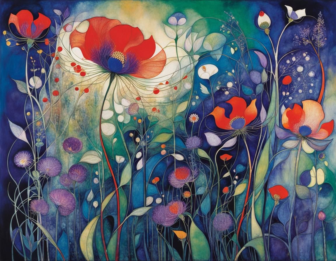 Ethereal Wildflower Dreamscape in Deep Noctilucent Hues