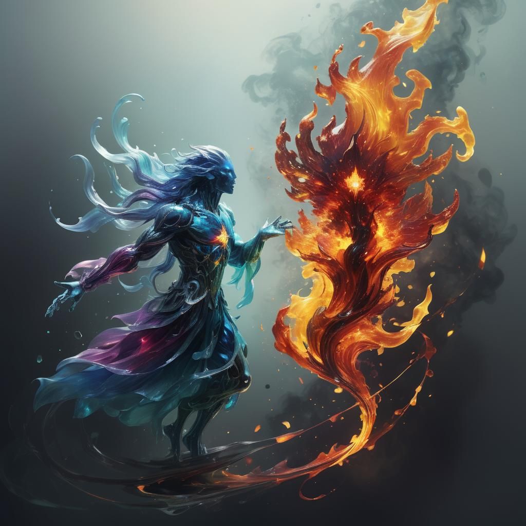 Bioluminescent Gemstone Surrounded by Blazing Flames