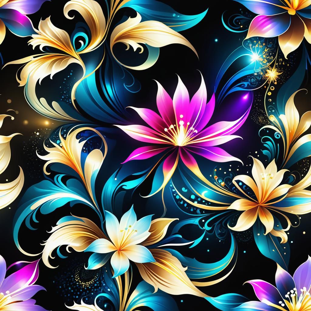 Exotic Fractal Night Flower with Magical Light