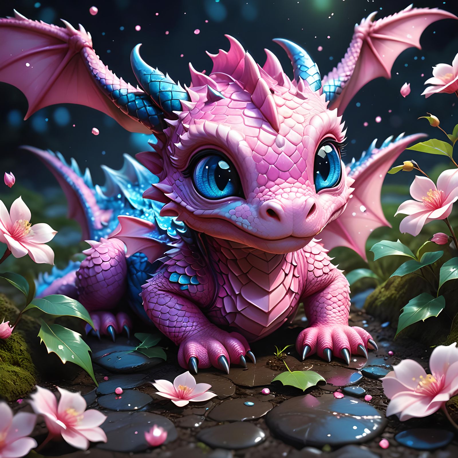 Adorable Pink Dragon in Magical Garden