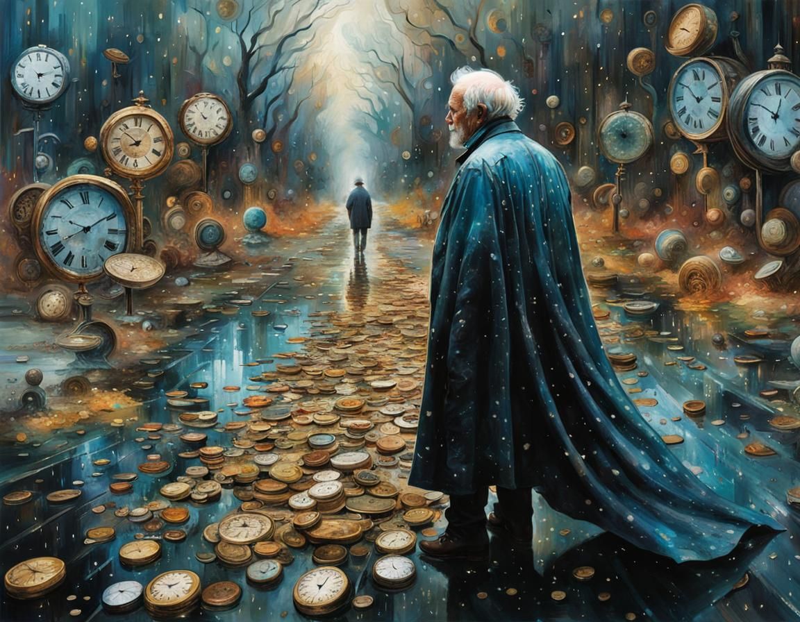 Astral Cape and Clocks in Cemetery Scene