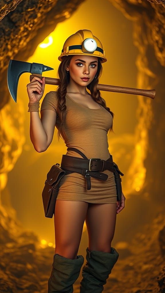 Woman Miner in Golden Gold Mine