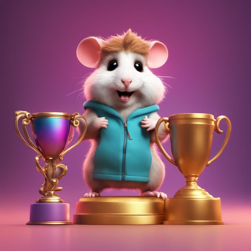 Hamster holding a trophy