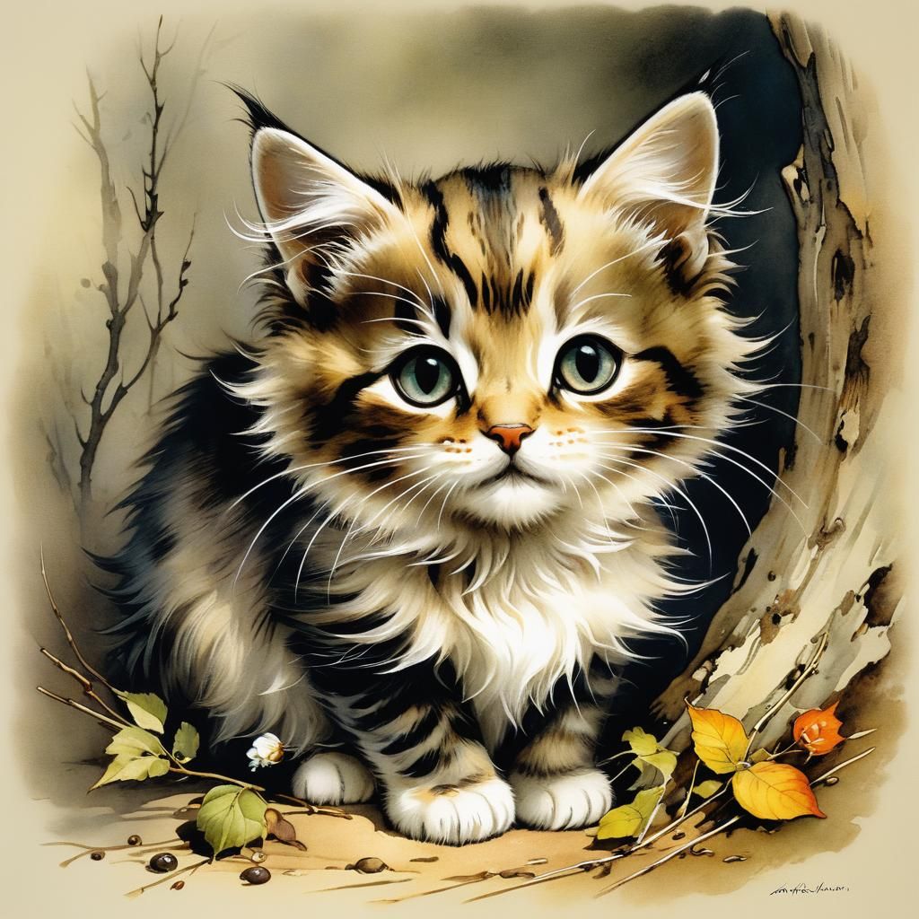 Charming Cat Illustration Inspired by Golden Age Masters