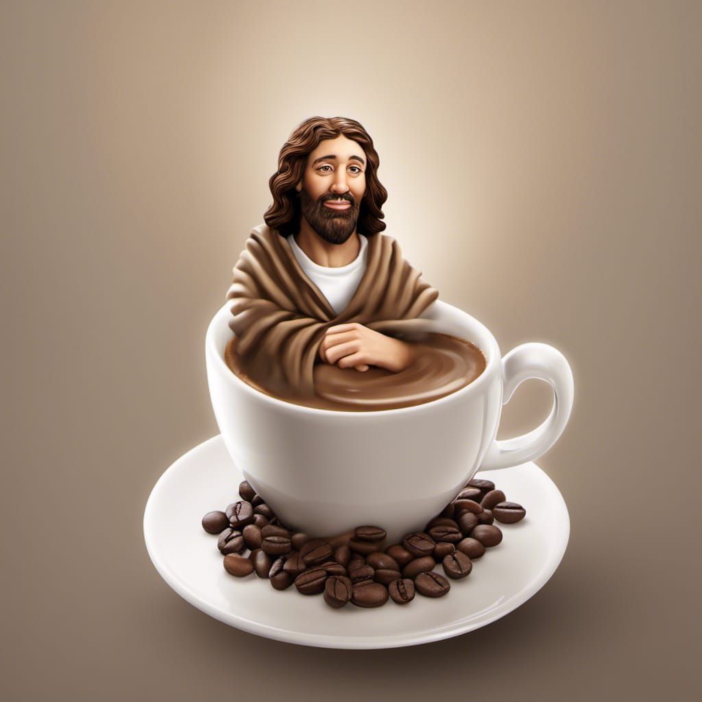 Photorealistic Coffee Art Featuring Jesus Character