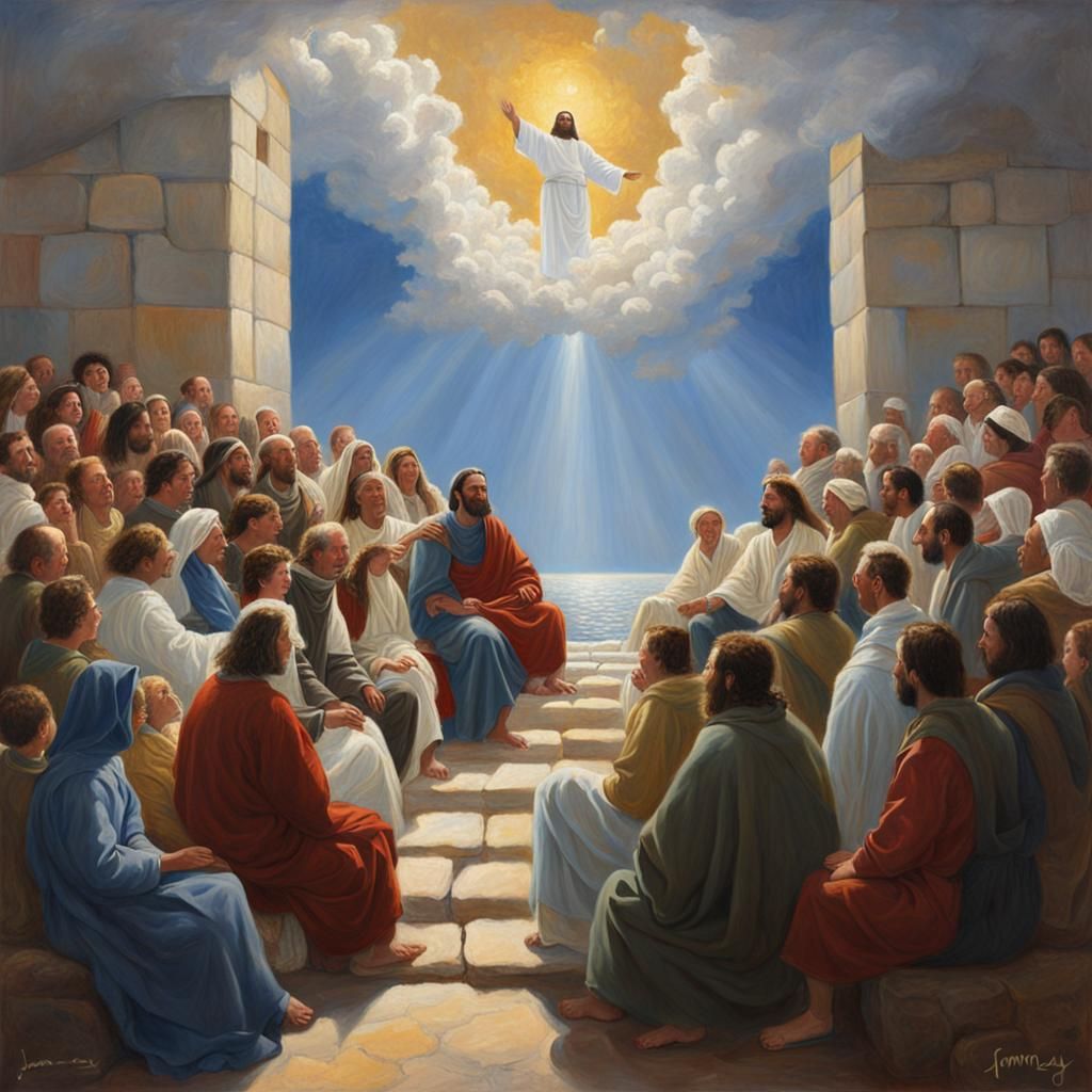 Heavenly Gathering with Jesus as Oil Painting