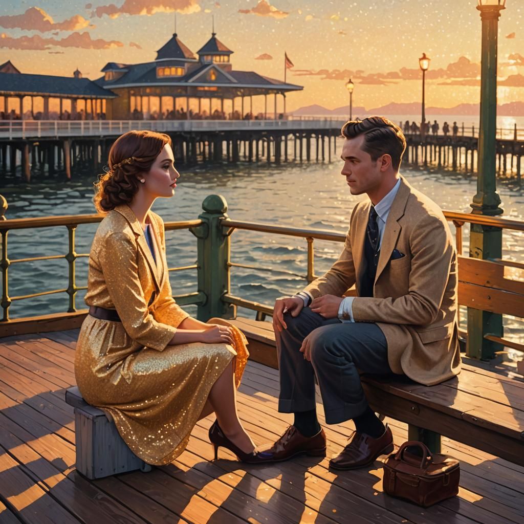 Couple on Pier: A Pointillism Style Painting