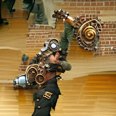 Steampunk Soldier Navigating Ocean Waves