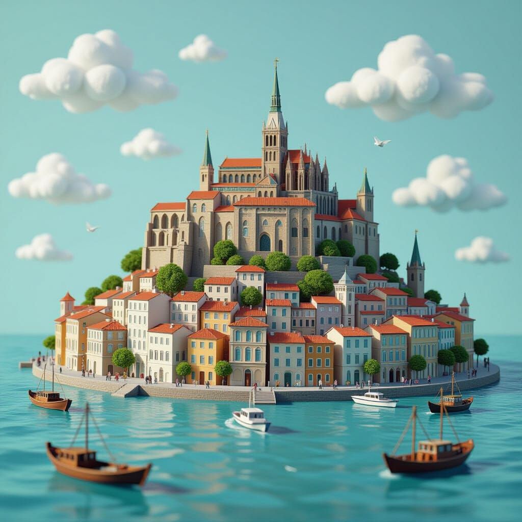 Detailed Paper City Matte Painting