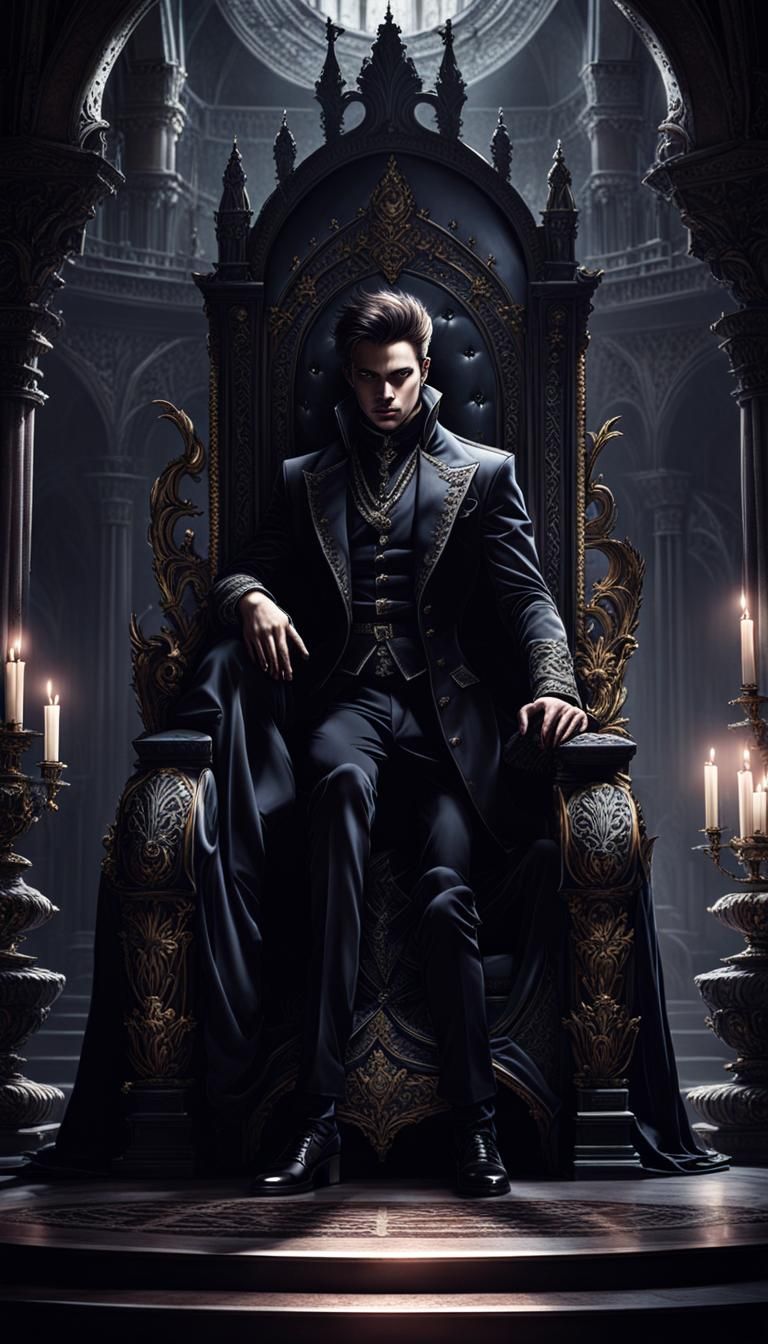 Vampire Prince in Gothic Throne Room: 3D Anime Art