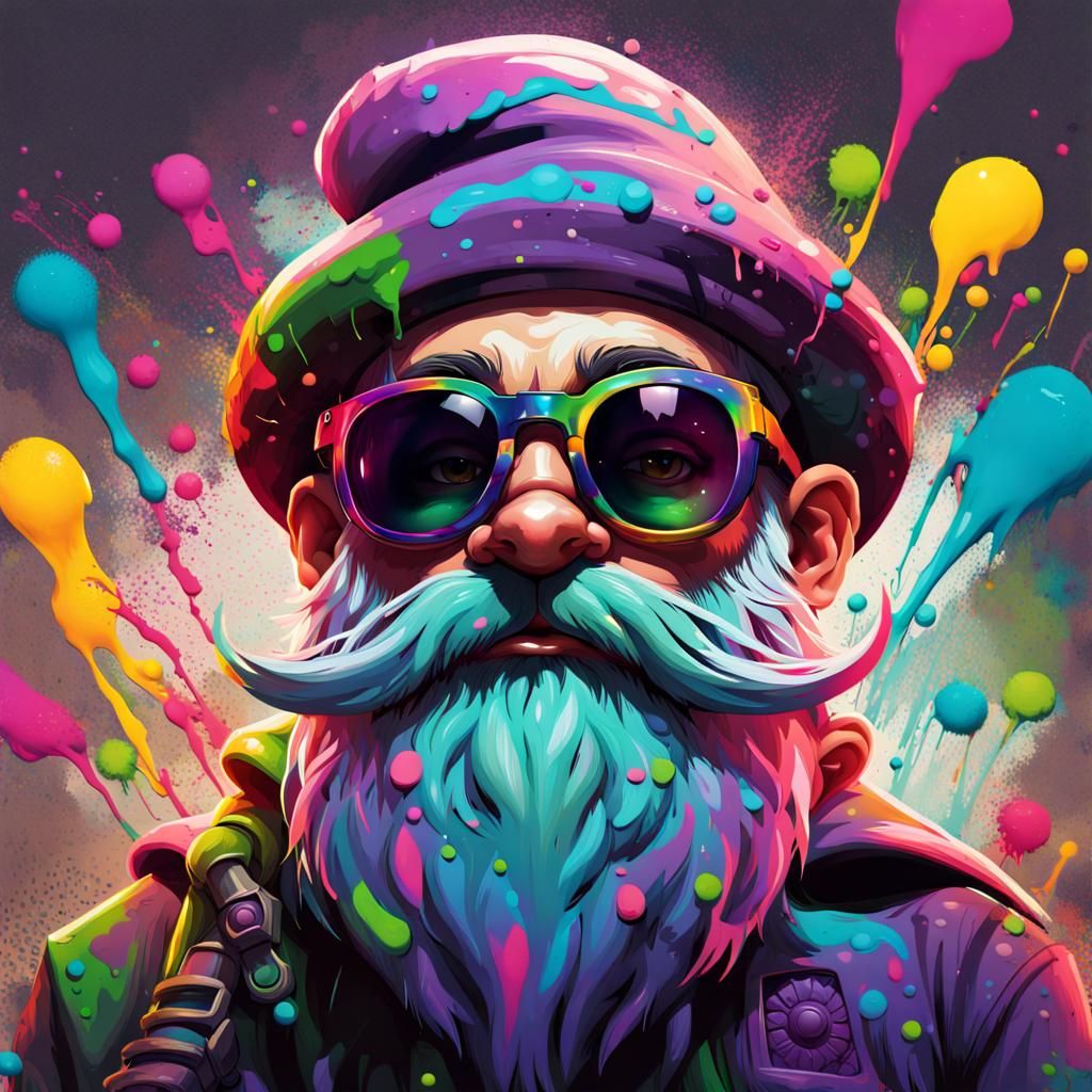 Luminescent Gnome in Jungle Graffiti Art