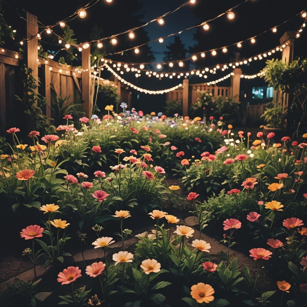 Night Flower Garden with Cinematic Lighting