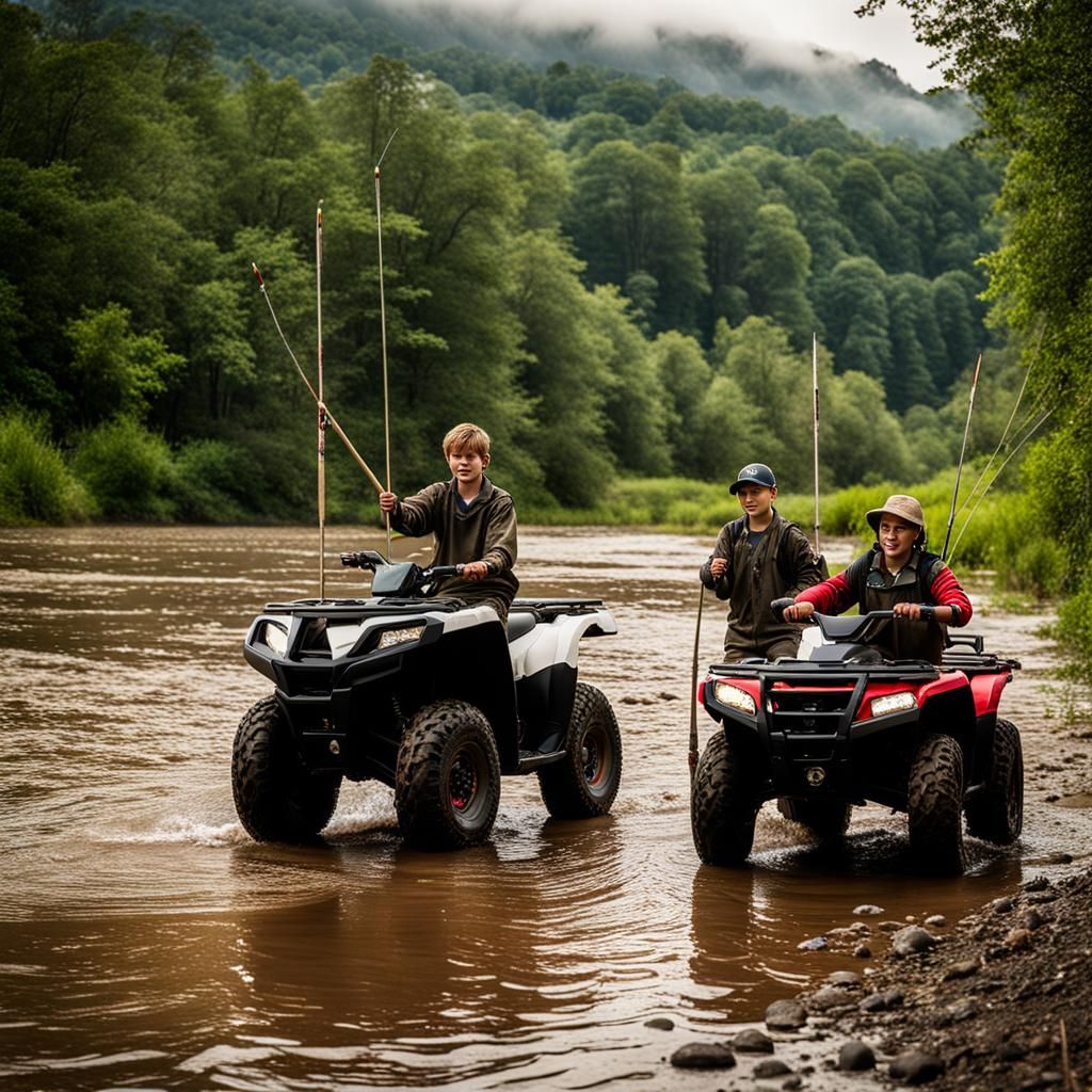 High School Students Fishing in Creek