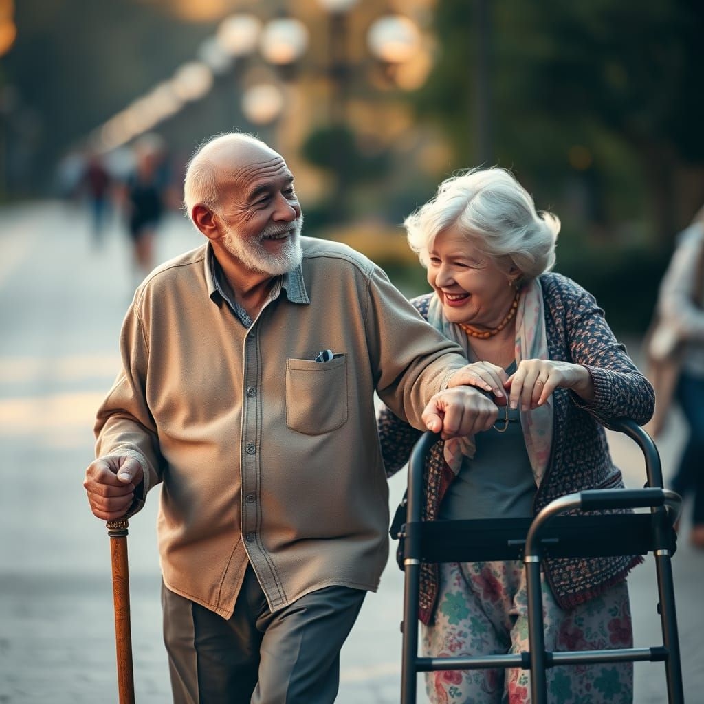 Elderly Couple Dances with Joy in Soft Light
