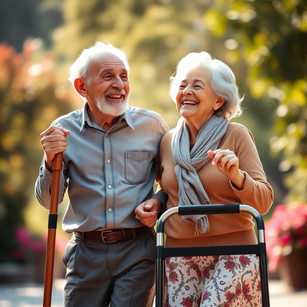 Carefree Elderly Couple Dancing Together in Joy