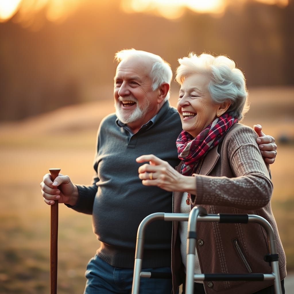 Elderly Couple Dancing in Harmony with Warm Smiles