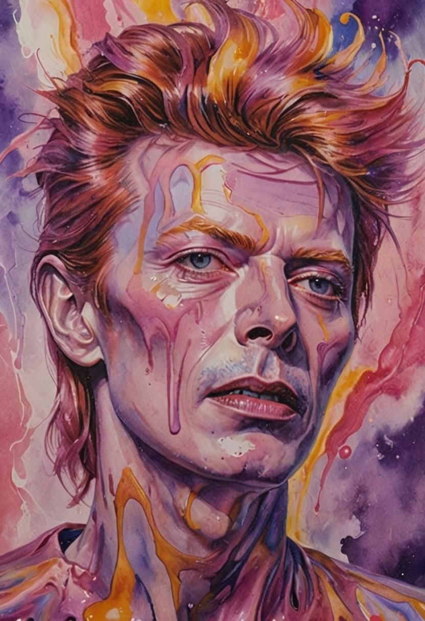 Surreal Watercolor: David Bowie in a Dali-esque Dream