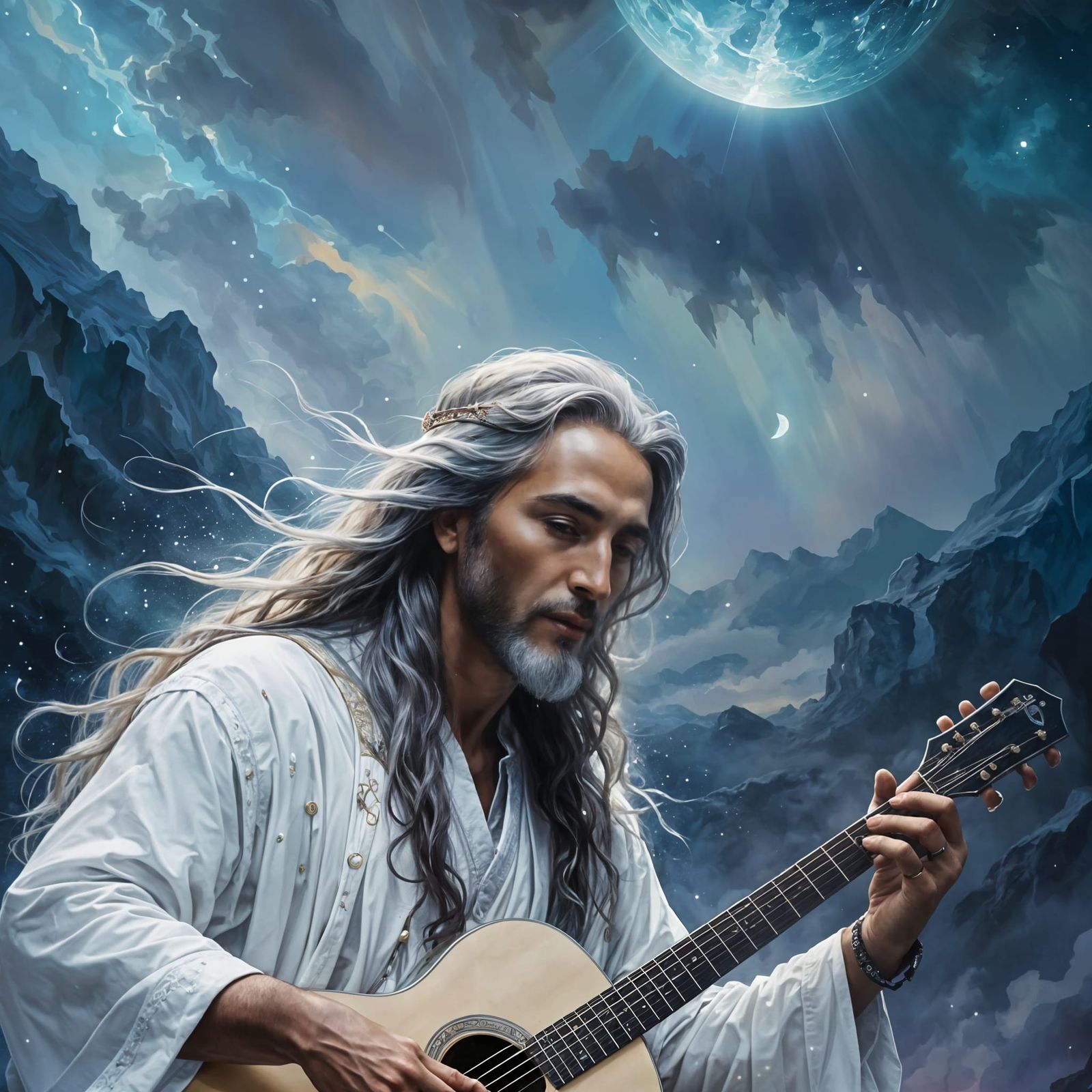 Victorious Angelic Warrior with Guitar in Universe