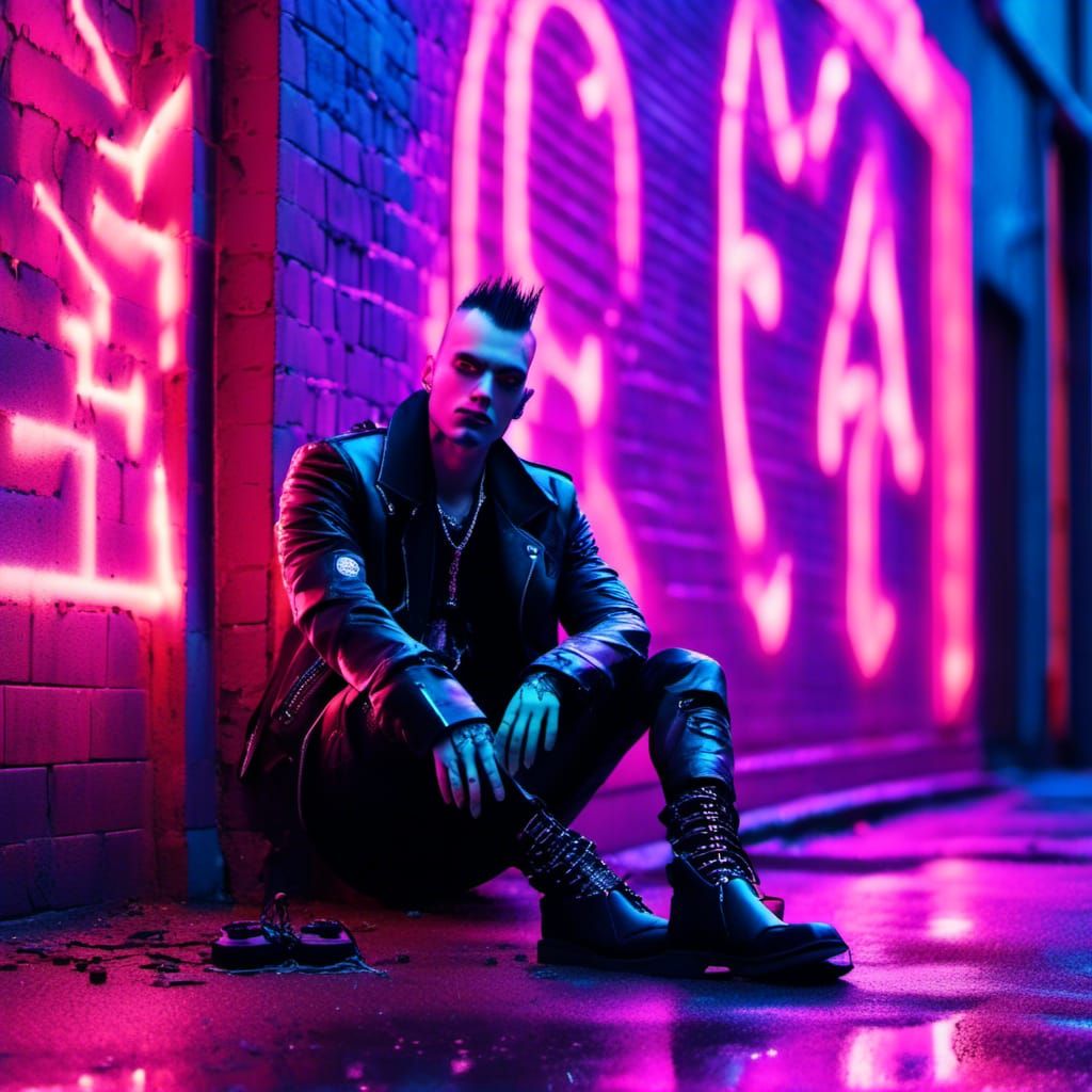 Cyberpunk Goth-Punk in Dystopian Cityscape