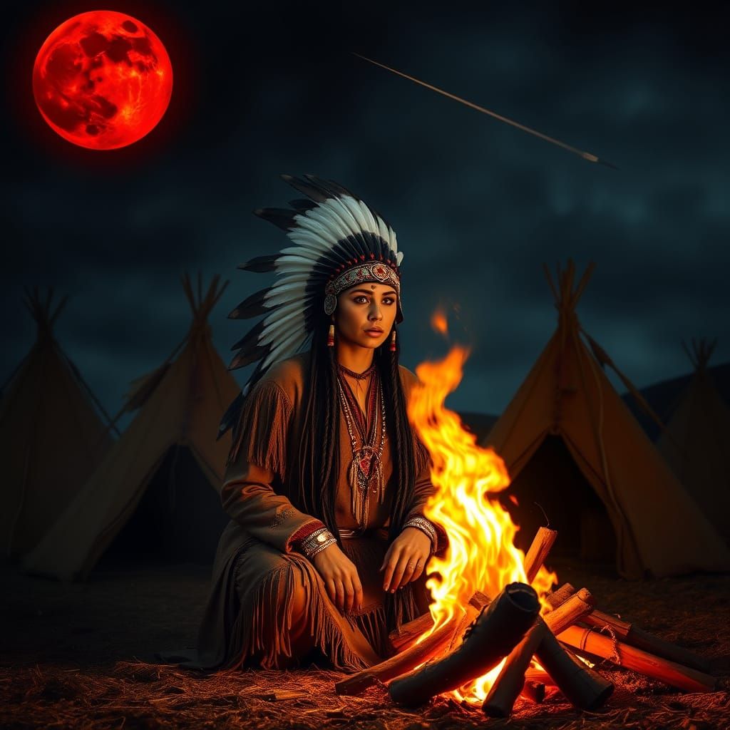 Native American Goddess Under the Blood-Red Moon