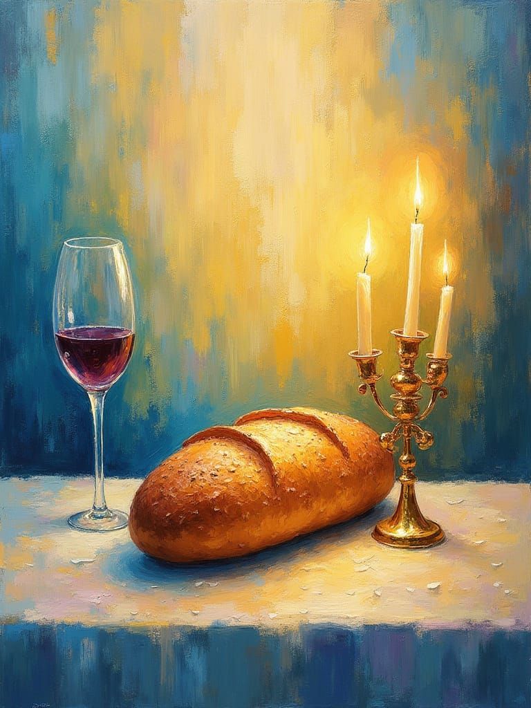 Surreal Shabbat Celebration in Vibrant Neo-Expressionist Sty...
