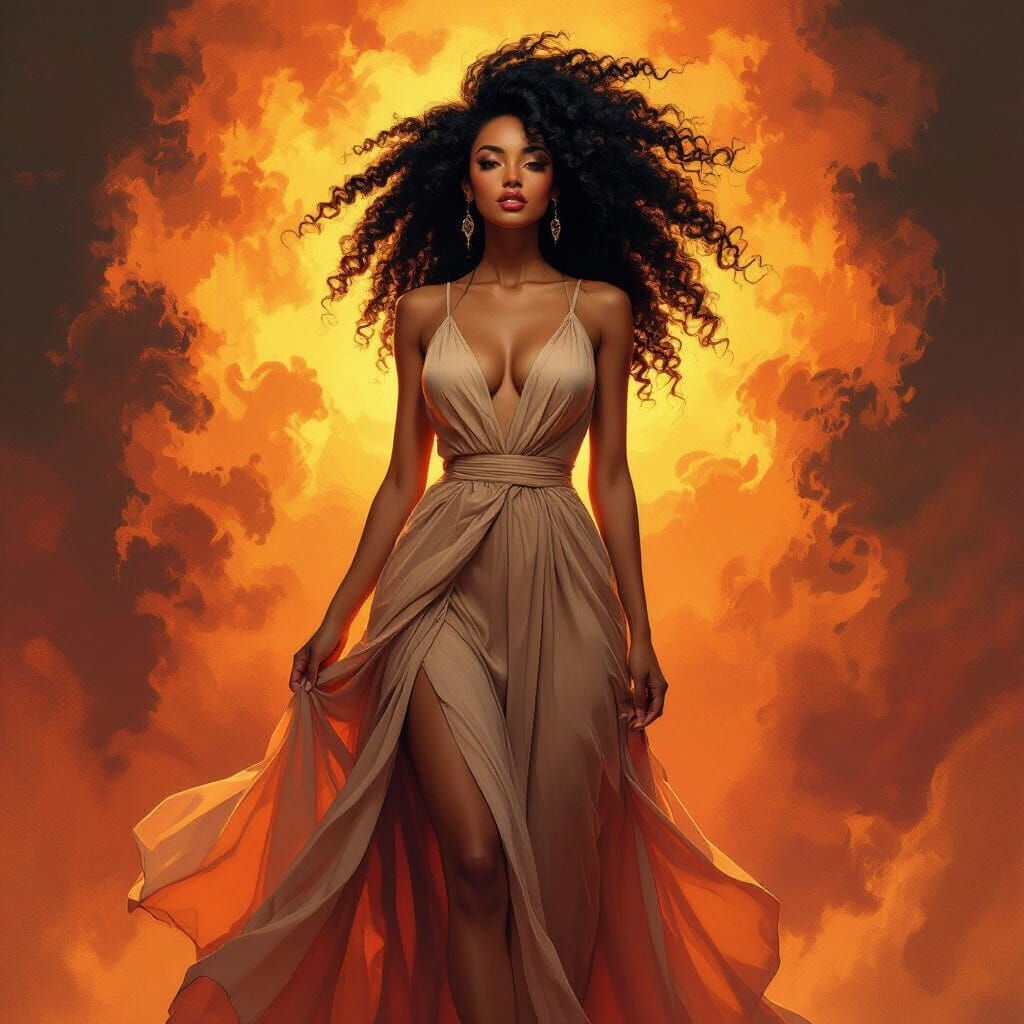 Woman With Fiery Hair and Flowing Dress