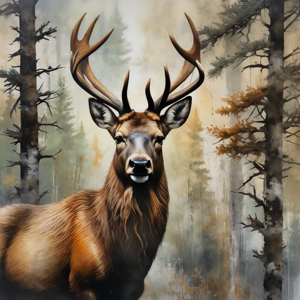 Encaustic Portrait of a Majestic Wapiti