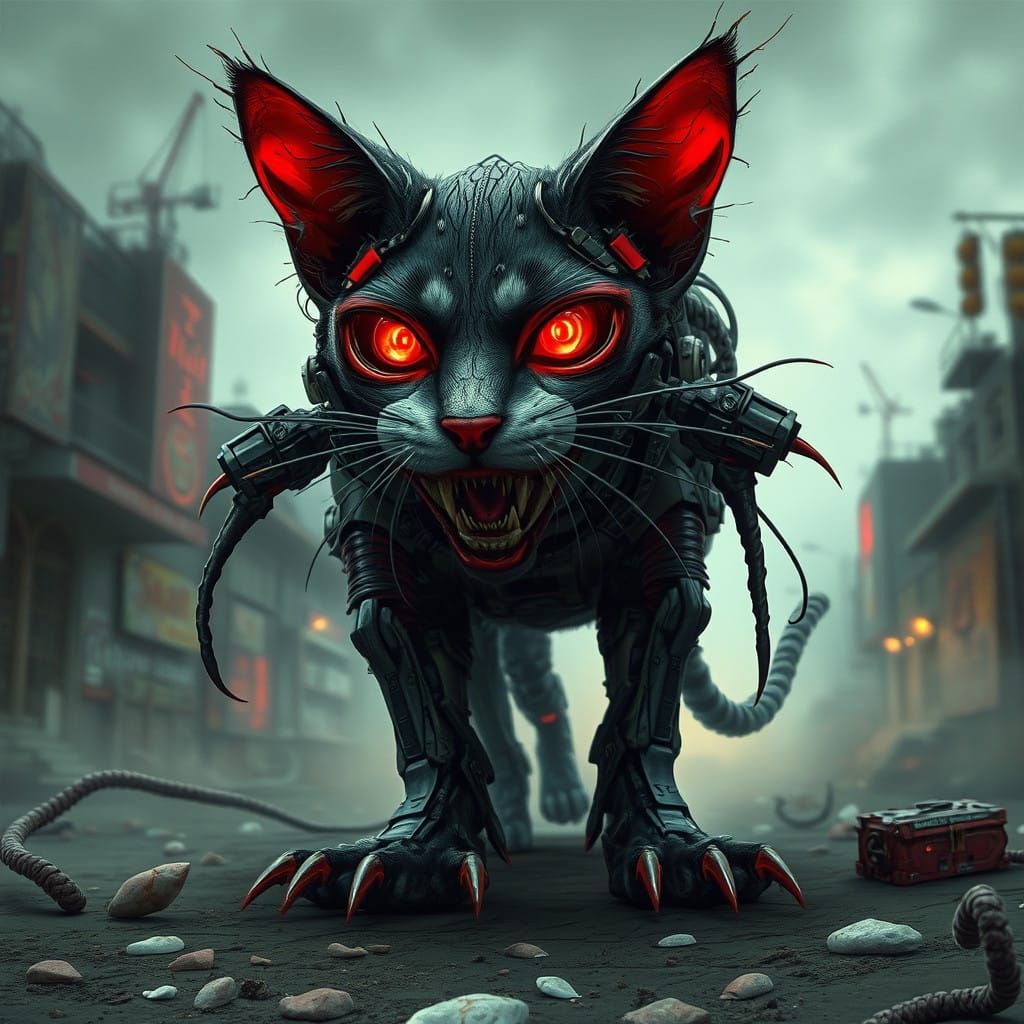 Mecha Zombie Feline Stalker in Dark Futurism