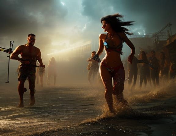 Zombie Apocalypse Beach Escape: Hyperrealistic Concept Art