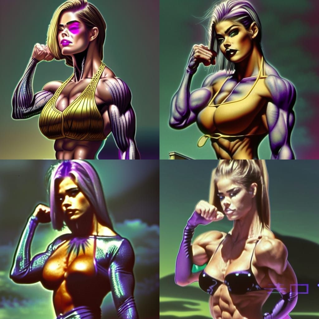 Gothic Bodybuilder in Purple Bikini, Anime Style