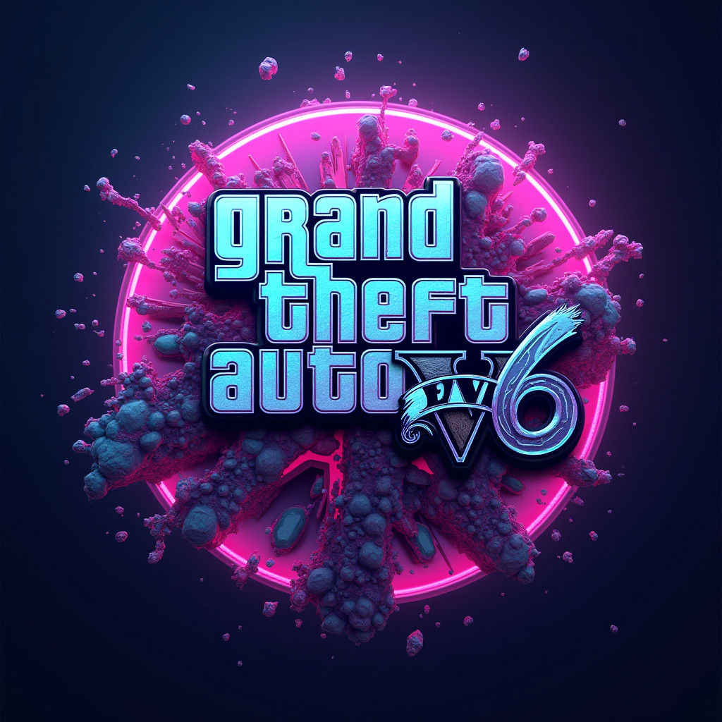 Futuristic GTA 6 Logo in Neon-Drenched Matte Painting Style