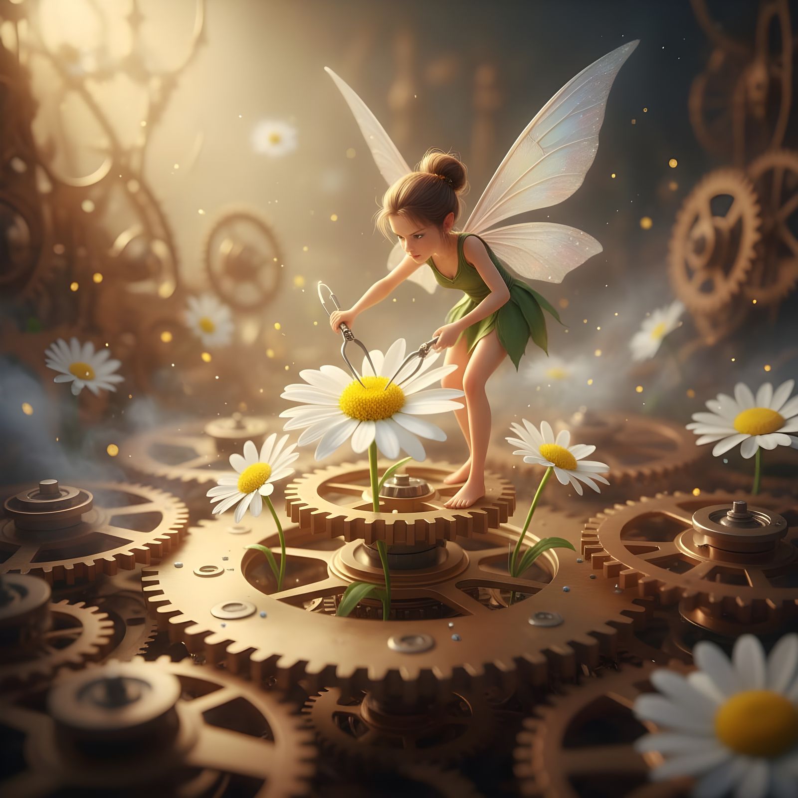 Tiny Fairy Sabotages Clockwork with Daisies