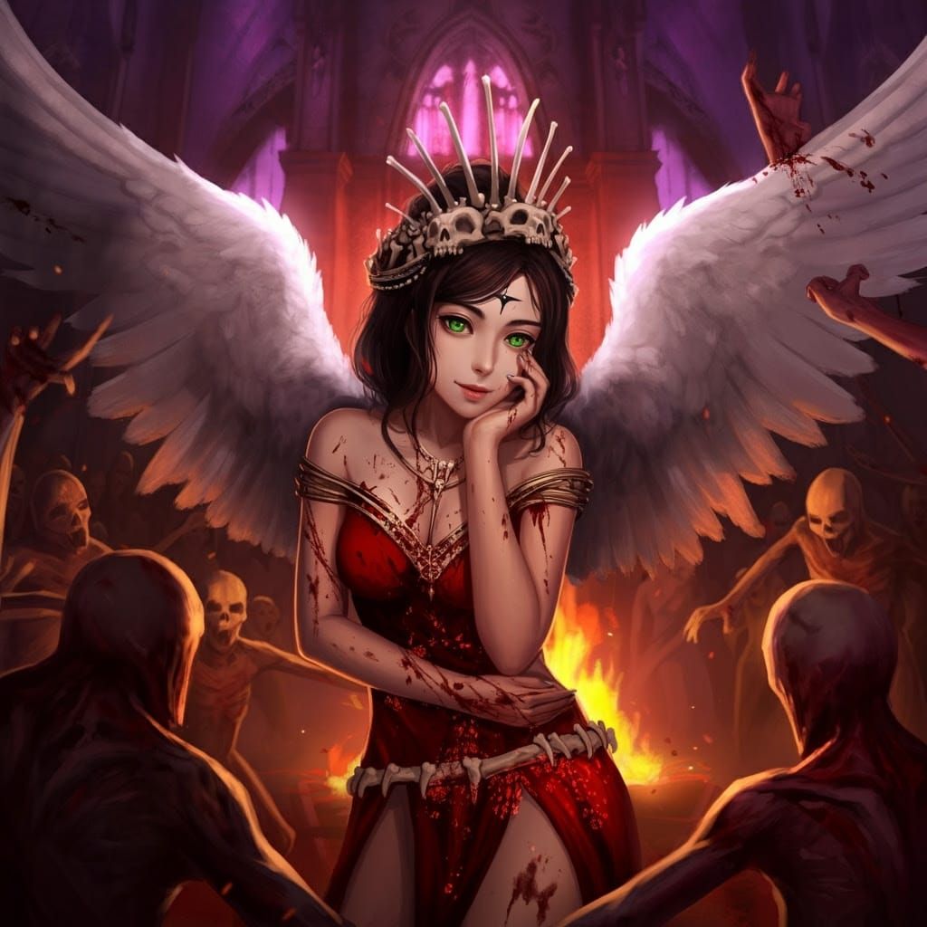 Sarkic Queen in Dark Fantasy Scene with Angel Wings and Red ...