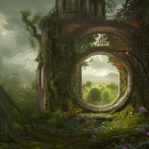 Magical Forest Terrarium with Ancient Ruins