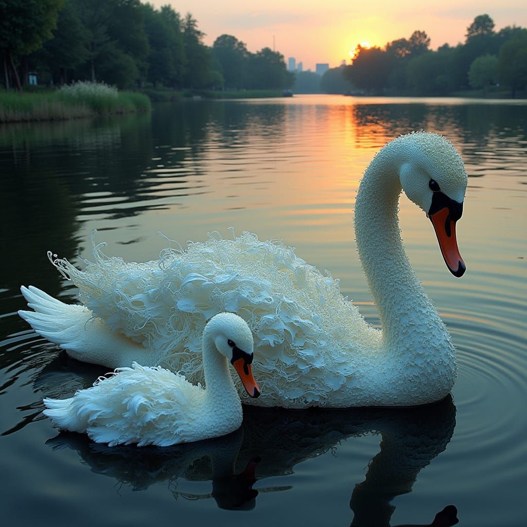 Surreal Swan and Cygnet Dancers in Liquid Soutache, Echoing ...