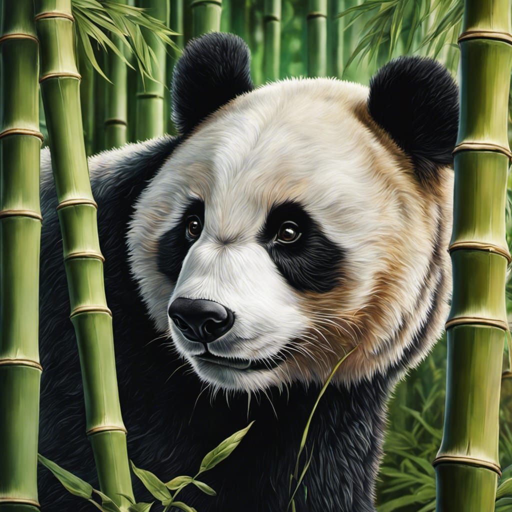 Detailed Glass Panda Bear in Bamboo Grove