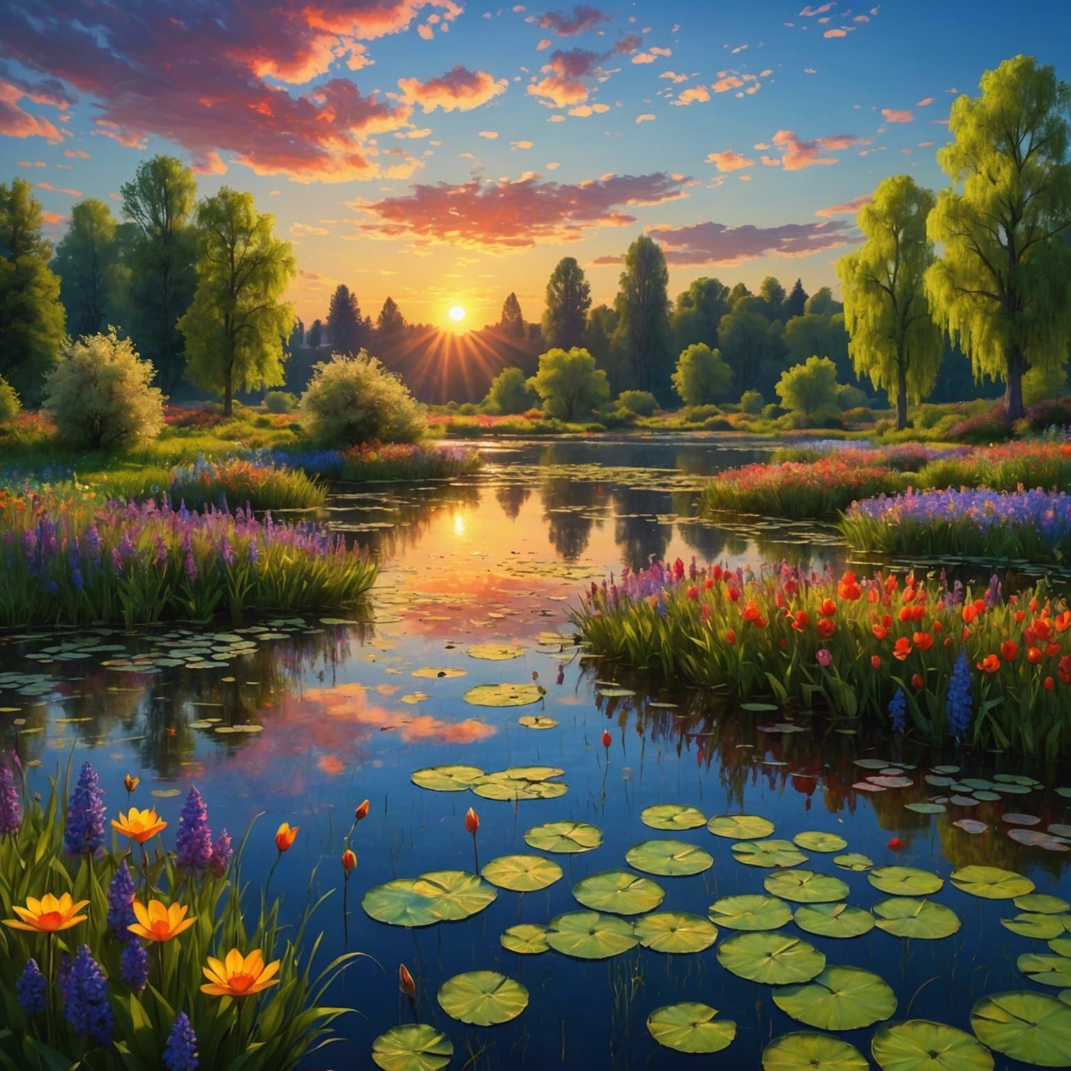 Colorful Spring Meadow Impasto Painting