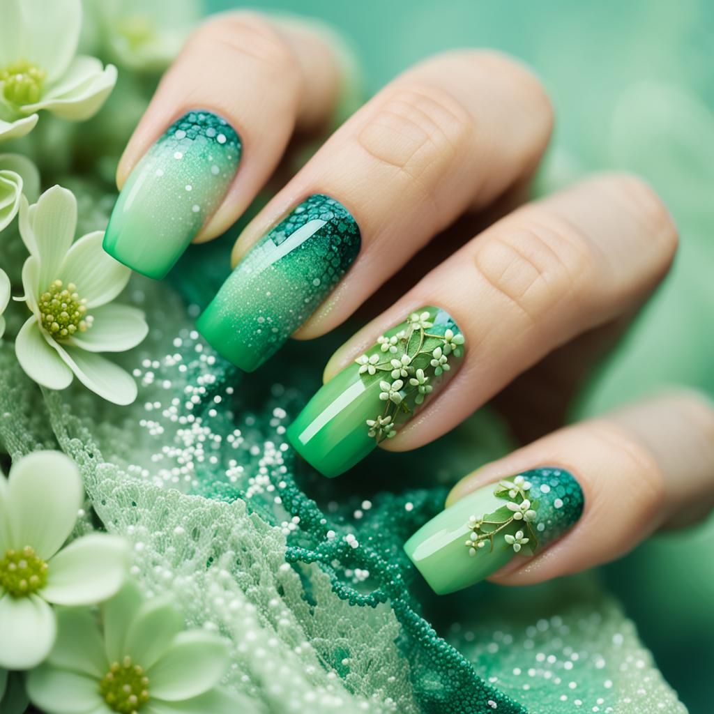Elegant Green Ombre Snake Skin Nail Art