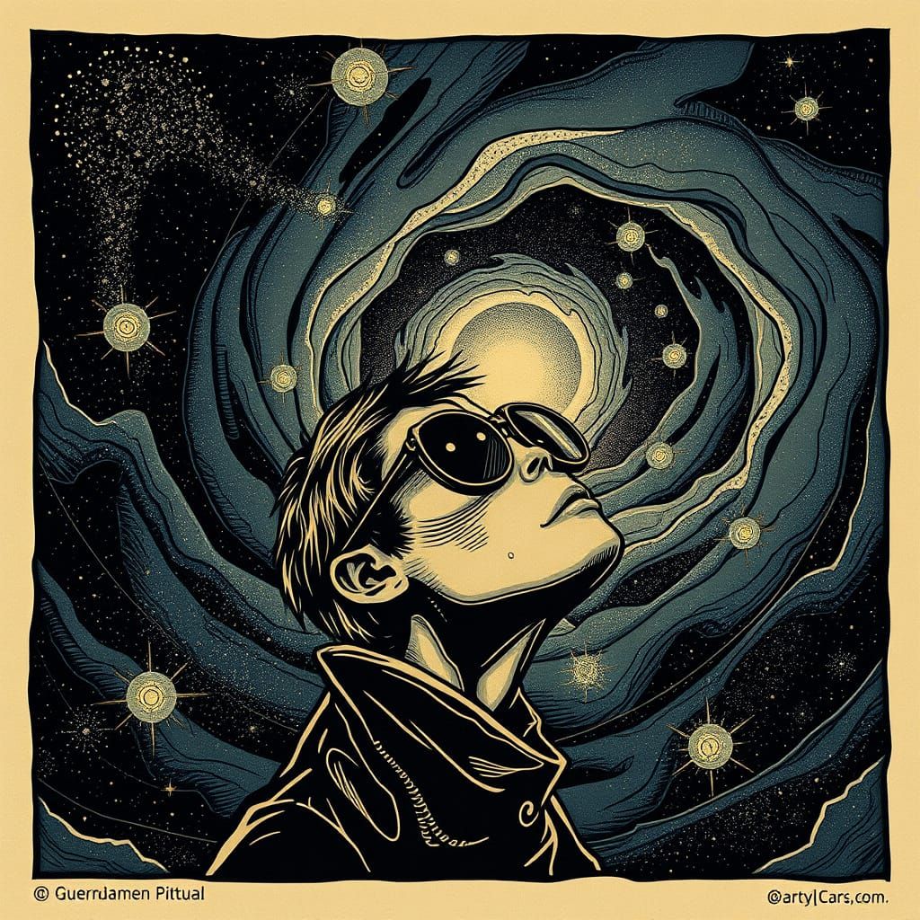 Figure Peering Into Cosmic Vortex